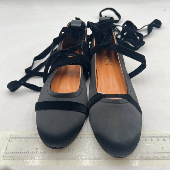 miss left Black Lovely Round Toe Satin Ballet Flats Strappy Ankle Strap Shoes - Picture 3 of 8